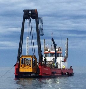 Subsea CPT set up on the back of work boat, Gulf of St Vincent, South Australia